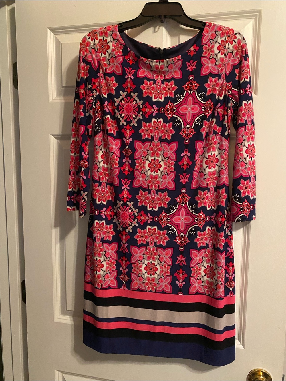 Vince Camuto Navy and Pink Floral-Print Dress